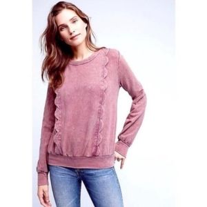 ANTHROPOLOGIE ERI+ALI Weckerlie Scalloped Acid Wash Pink Sweatshirt SIZE…